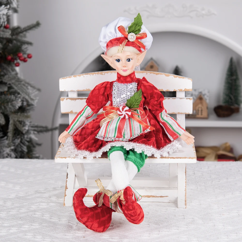 Сидящая кукла-эльф праздничный подарок со шляпой рождественское украшение