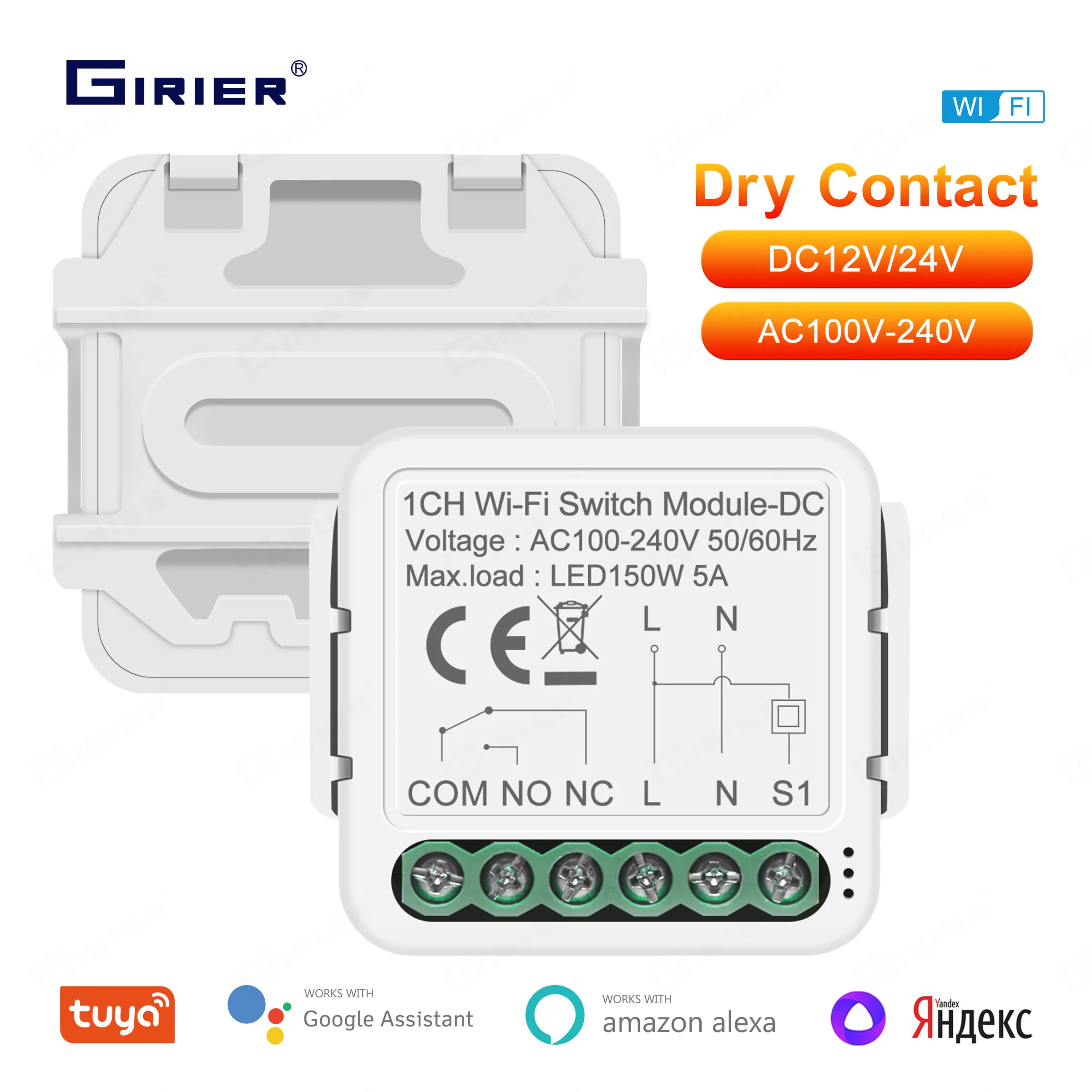 

GIRIER WiFi Switch Module Dry Contact Smart Home DIY Breaker Relay 5A DC 12/24V AC 100-240V Works with Alexa Hey Google Alice