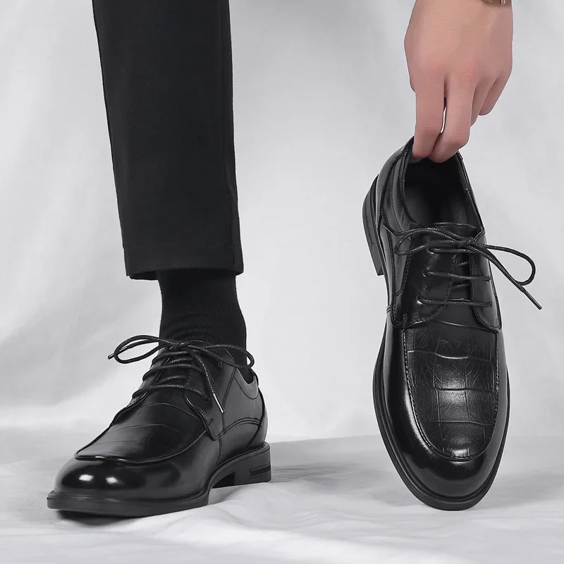 

Business casual formal leather shoes, men's top layer cowhide black single shoes, wedding men's groom small leather shoes