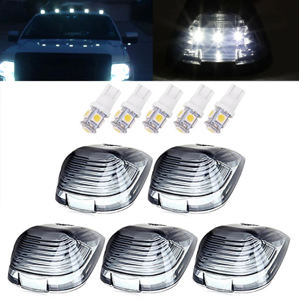 

New 5PCS Smoke Roof Cab Marker Lights Covers Bulbs Super Bright Clear/White Car Lights For Ford F150 F250 F350 F450 F550