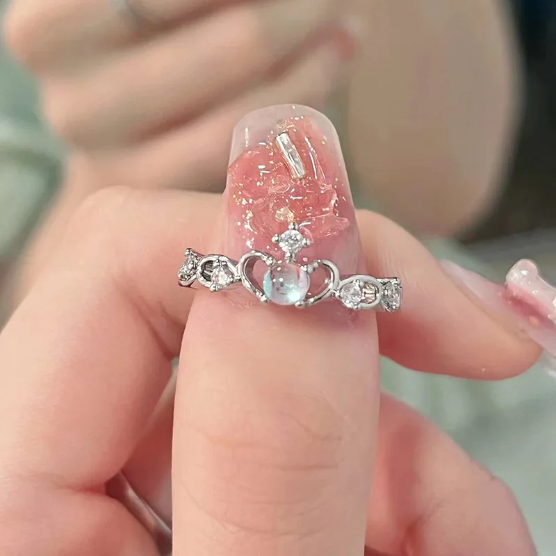 

2023 New Fashion Crown Ring Women's Design Feel Light Luxury Folding Ring Personalized Flash Diamond Open Ring Accessories
