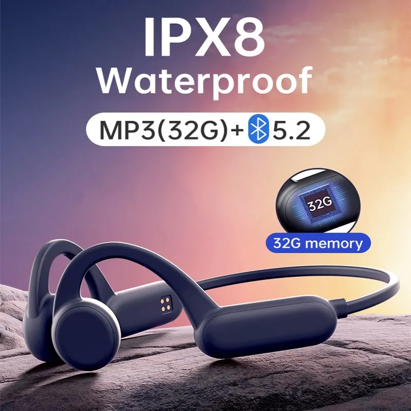

2023 New waterproof bone conduction headset I PX8 stereo 32G portable wireless Bluetooth headset sports headset with microphone