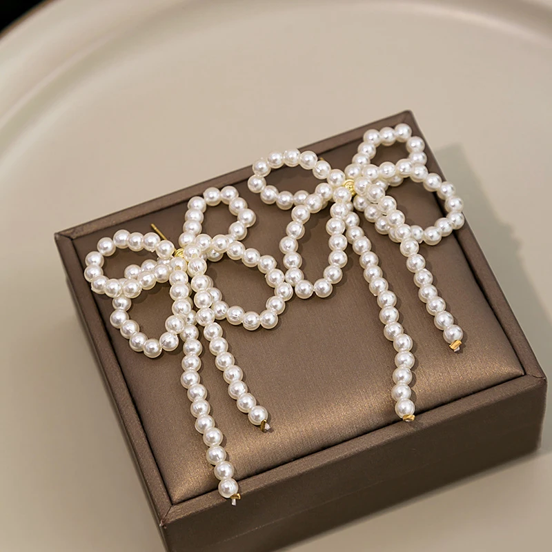 Элегантные Длинные Висячие Серьги С Бантом И Жемчугом Для Женщин Модные