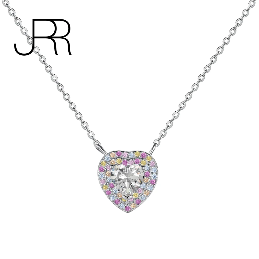 

JRR New Arrival S925 Sterling Silver Colorful Fashion Heart Pendant Necklace For Ladies Sparkling Wedding Party Fine Jewelry