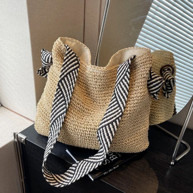 Соломенная женская летняя новая пляжная тканая сумка-тоут большой емкости для