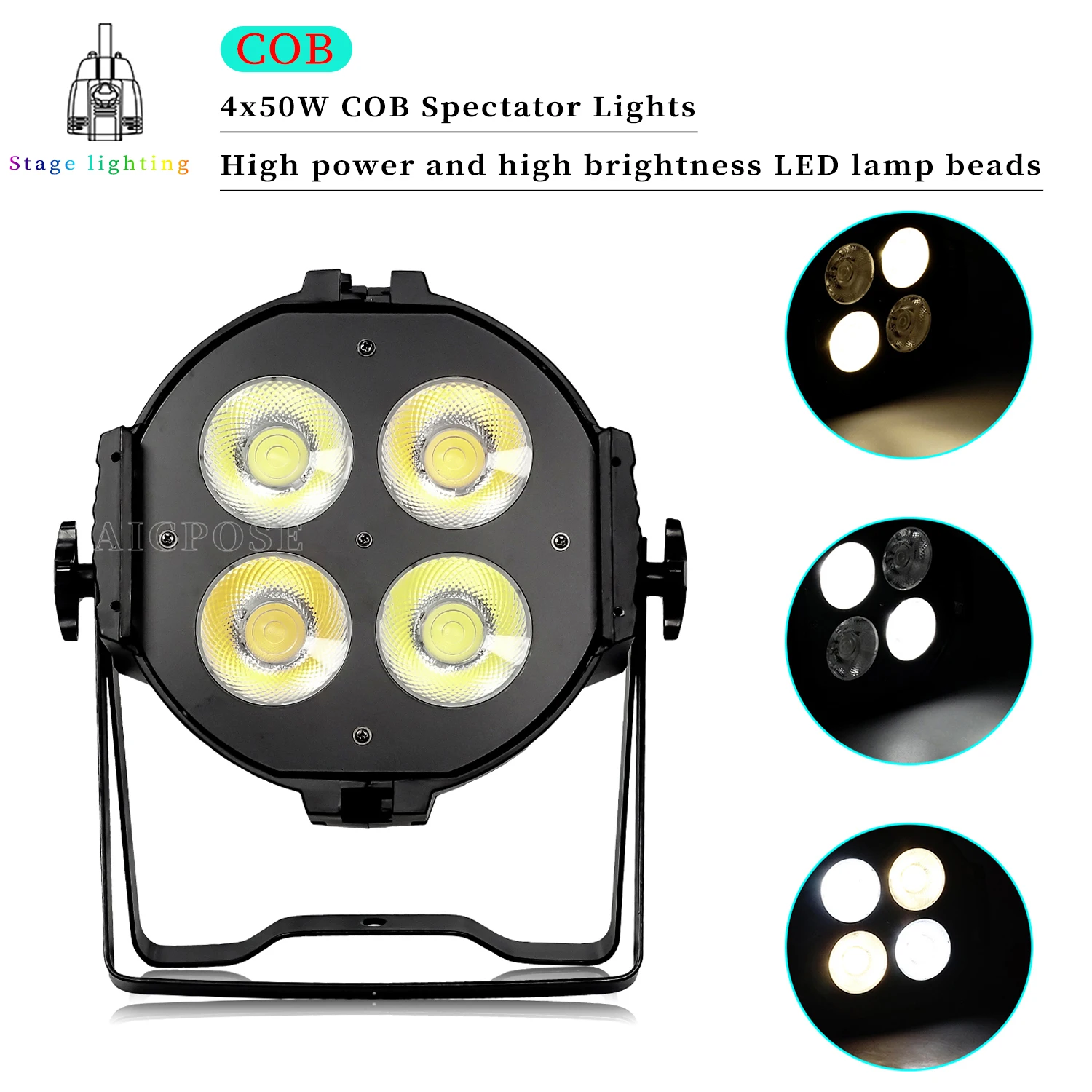 

4x50W 4 Eye Strobe Stage Light High Brightness COB Cool White Warm White Audience Light DMX Control DJ Disco Stage Lighting