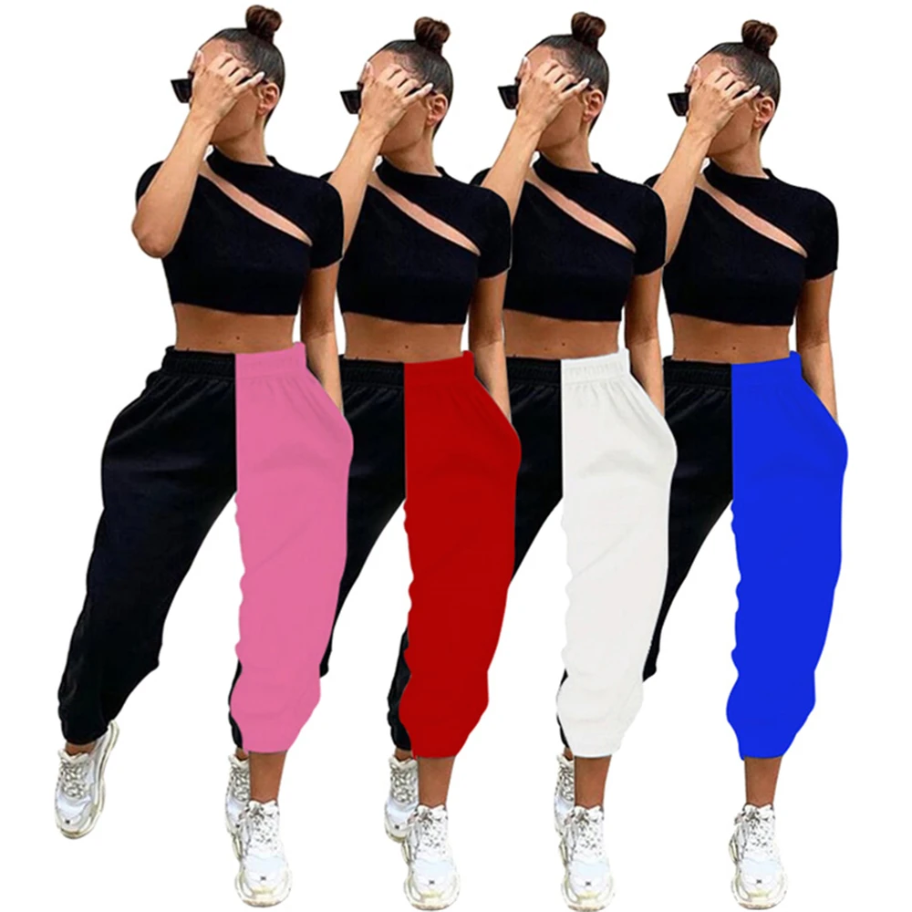 

Logo Custom women's trousers Black And White Patchwork Harem sweatpants woman Fall Sweat Jogger Track Pants For Women 2021