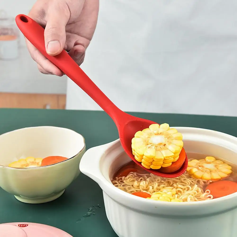 

Long-handled Spoon Long Lasting Compact Heat-resistant Cooking Kitchen Soup Spoons Silicone Spoon for Living Room