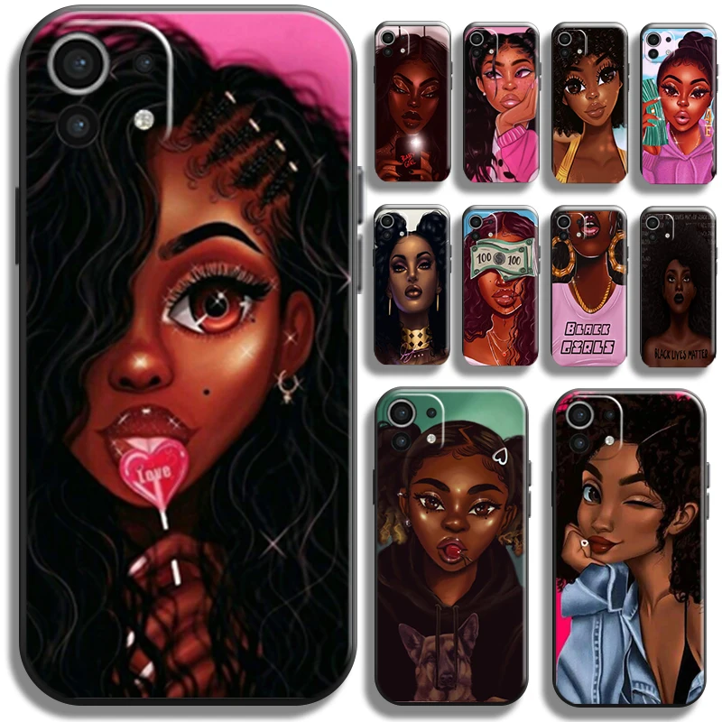 

Fashion Pretty Girl Woman Phone Case For Xiaomi Mi 11 11 Lite 5G Liquid Silicon Black Soft Silicone Cover Coque Carcasa