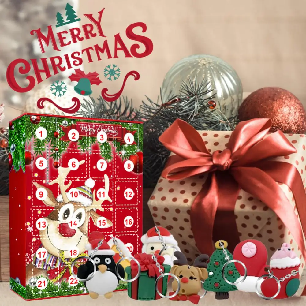 

Рождественский брелок для ключей с обратным отсчетом, шторка, 24 дюйма, календарь с обратным отсчетом, подвеска из смолы, Подарочная коробка, Детские декоративные игрушки