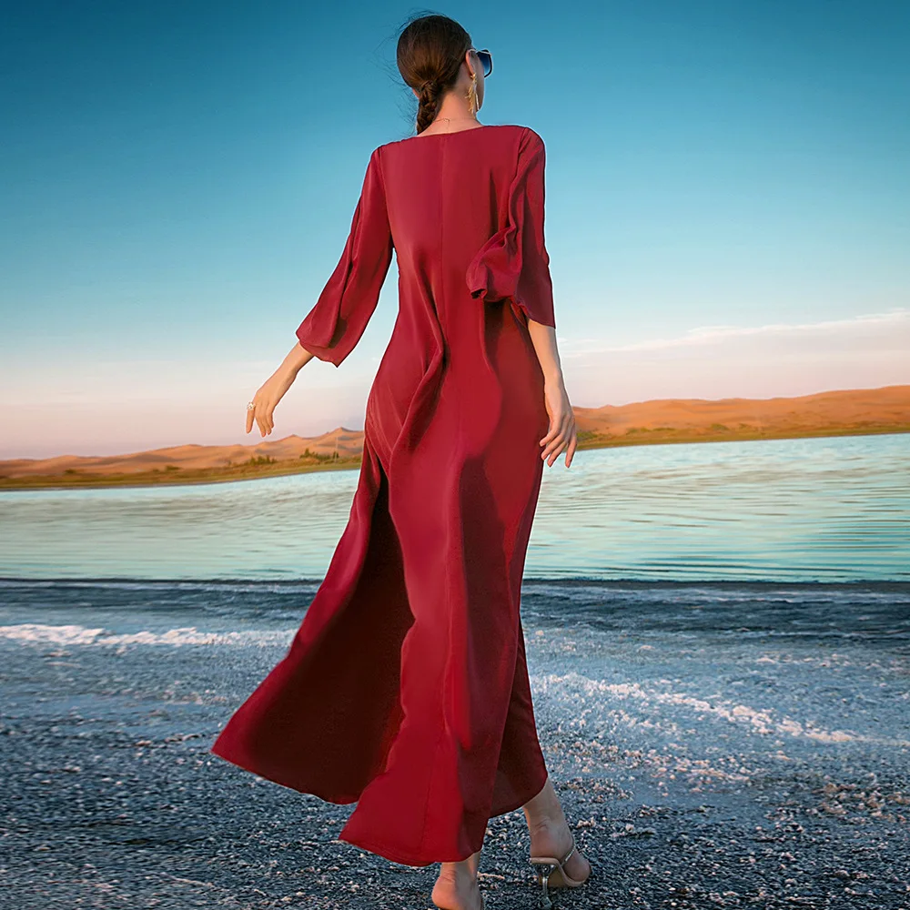 Women Dress with Belt Diamond Muslim Abaya Dubai Kaftan Islamic Clothing Evening Party Gown Caftan Marocain Djellaba Eid Ramadan