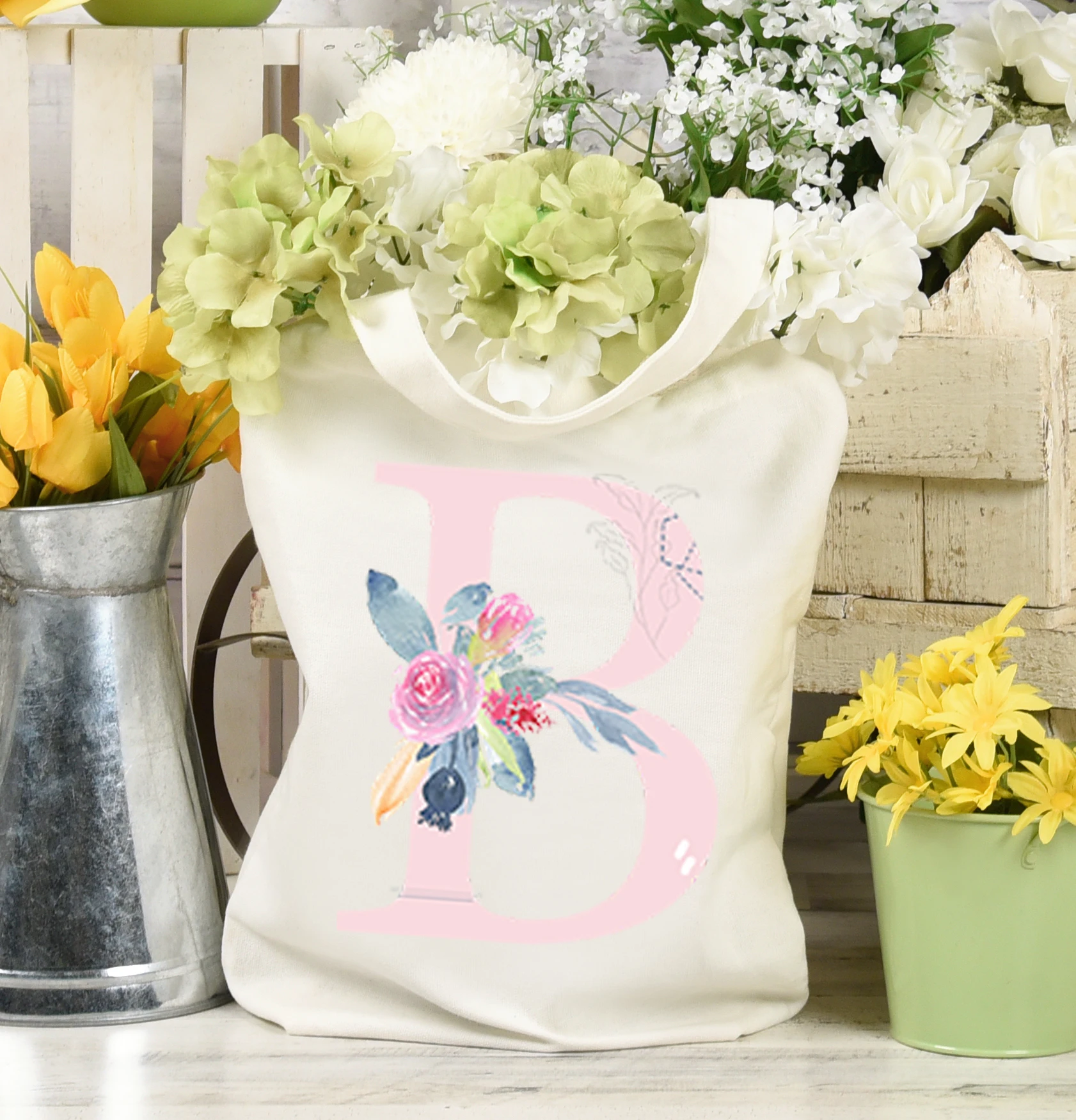 

Watercolor Alphabet A-Z Floral Printed Canvas Bag Women Bag Ulzzang Women Shopper Bag Large Capacity Totes Harajuku Shoulder Bag