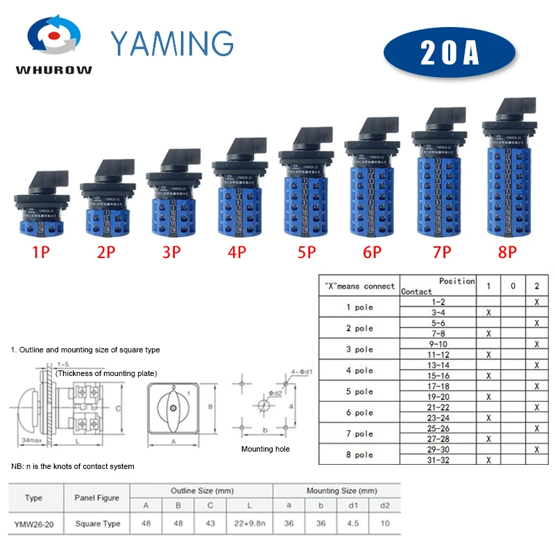 

Переключатель питания whurow LW26-20 YMW26 Series серебристый 1-8 полюсов 20A 690V