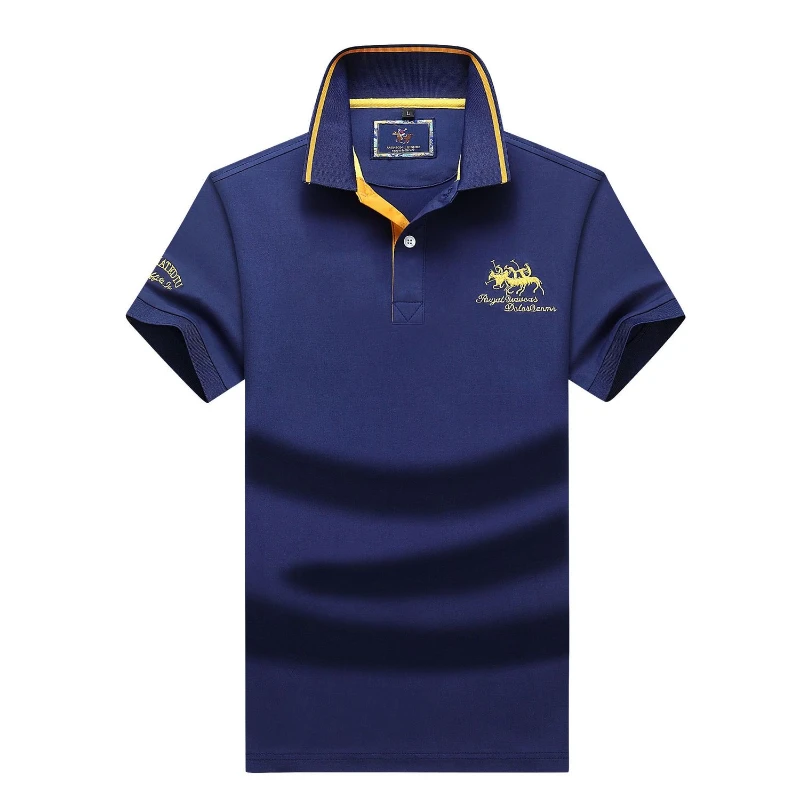 Рубашка-поло мужская с отложным воротником хлопок короткий рукав вышивка