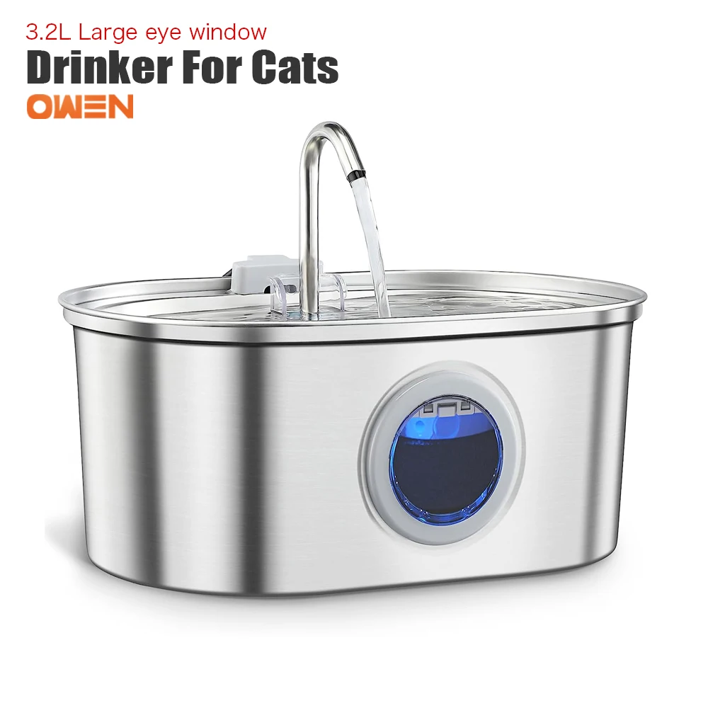 

3.2L Water Fountain for Cats Stainless Steel Automatic with Water Level Window Pet Water Fountain Dog Water Dispenser Cat Feeder