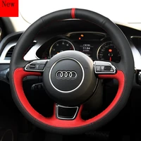 diy leather hand sewn grip cover modification for audi steering wheel cover a3 a4l a5 a6l a8 q2lq3 q5 q7 car accessories