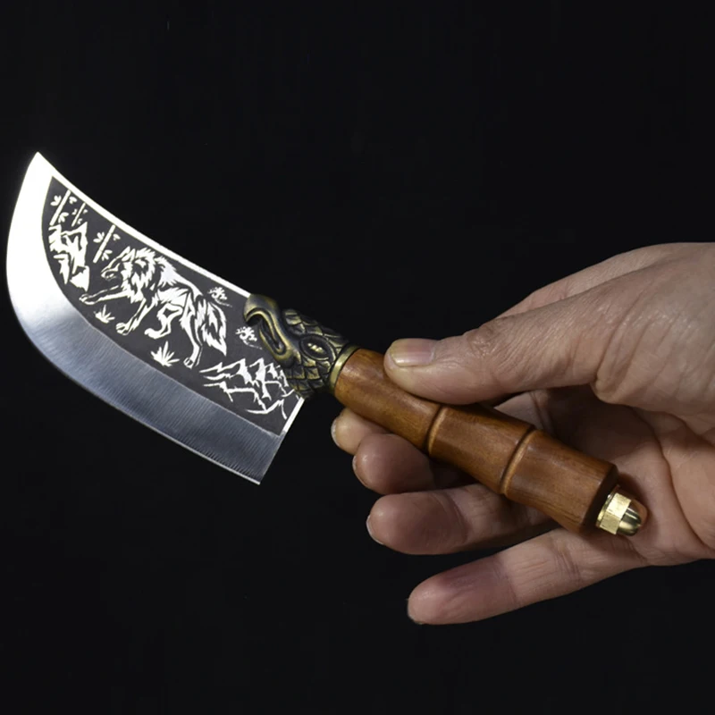 

Longquan Knife Handmade Forged Steel Kitchen Knives Wolf Veins 4.3 Inch Utility Hunting Cleaver Beautiful Knife With Patterns