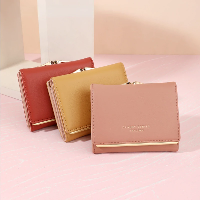 

PU Leather Fashion Short Buckle Coin Pouch Women Wallet Multi-Card Holder Coin Purse Tri-fold Large Capacity Portable Clutch Bag
