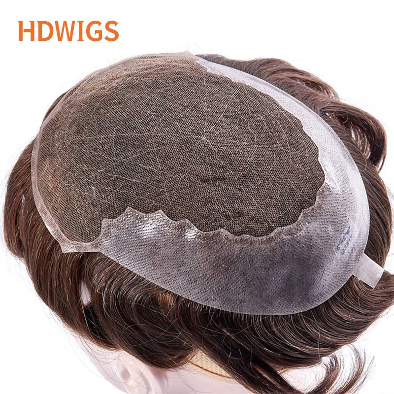 Toupee For Men Lace & PU Base Human Hair Replacement System Unit Toupee Wig For Men Durable Male Hair Prosthesis Men's Wigs 130%