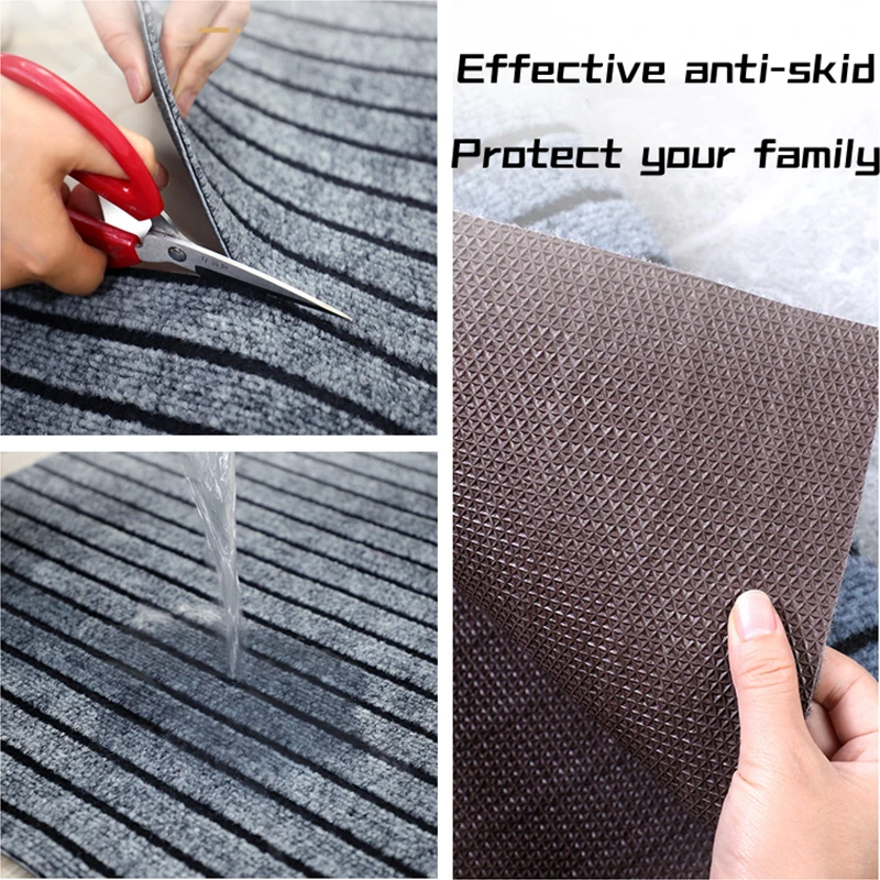 Утолщенный длинный кухонный коврик противоскользящие полосатые серые