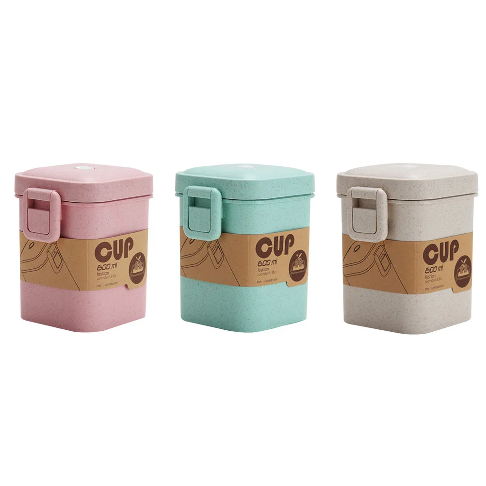

3Pcs Cup Breakfast Cup Square Sealed Cup Soup Cup Cup for Home Hotel Office