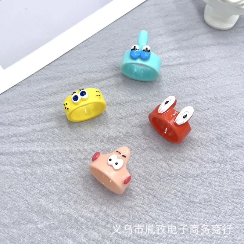 

2023 New SpongeBob SquarePants Ring Patrick Star Friends Ring Anime Accessories Squidward Tentacles Painting Series Jewelry Gift