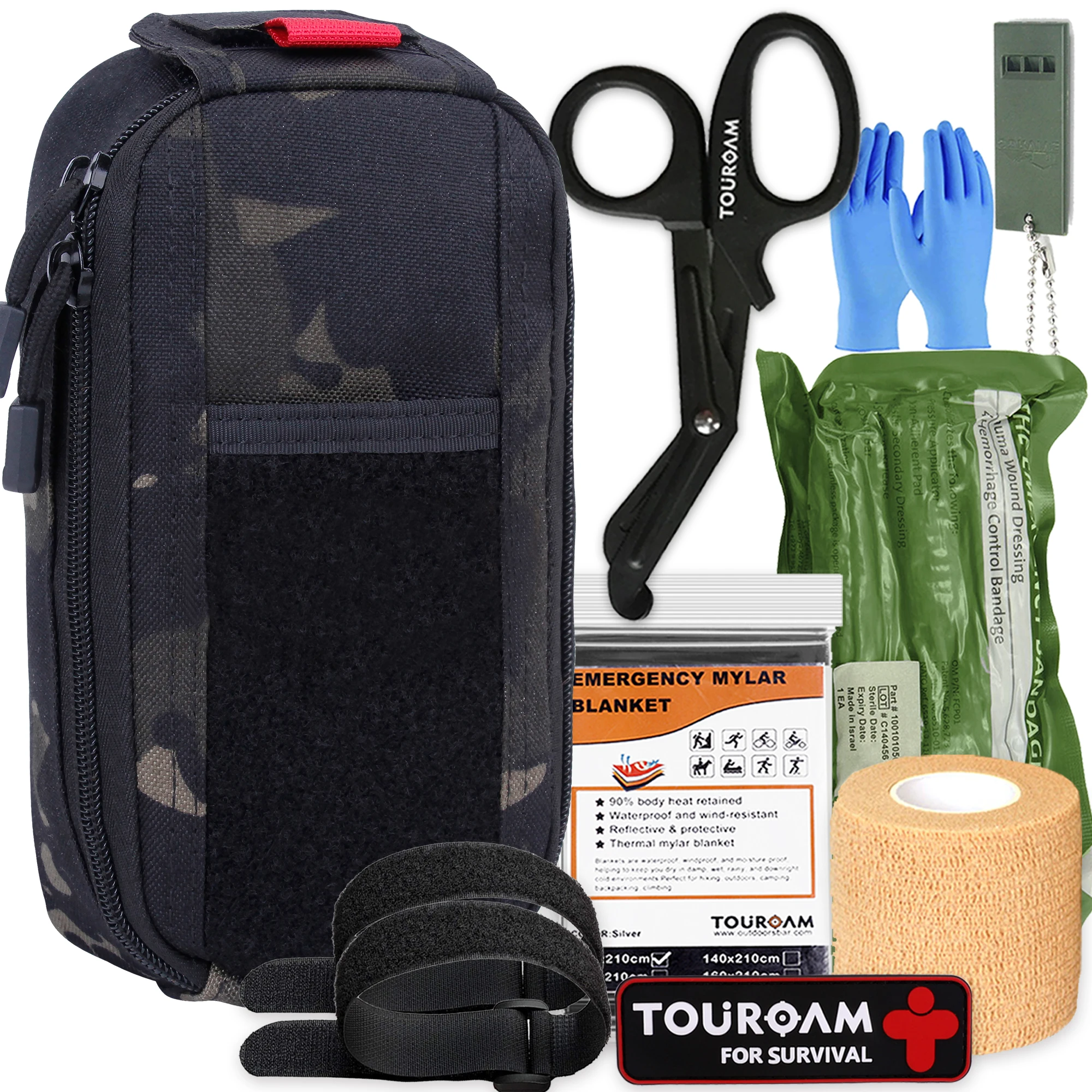 

TOUROAM IFAK Med Trauma First Aid Kit, Camo Military MOLLE Pouch, Tactical Tourniquet, Israeli Bandage, EMT Emergency Supplies