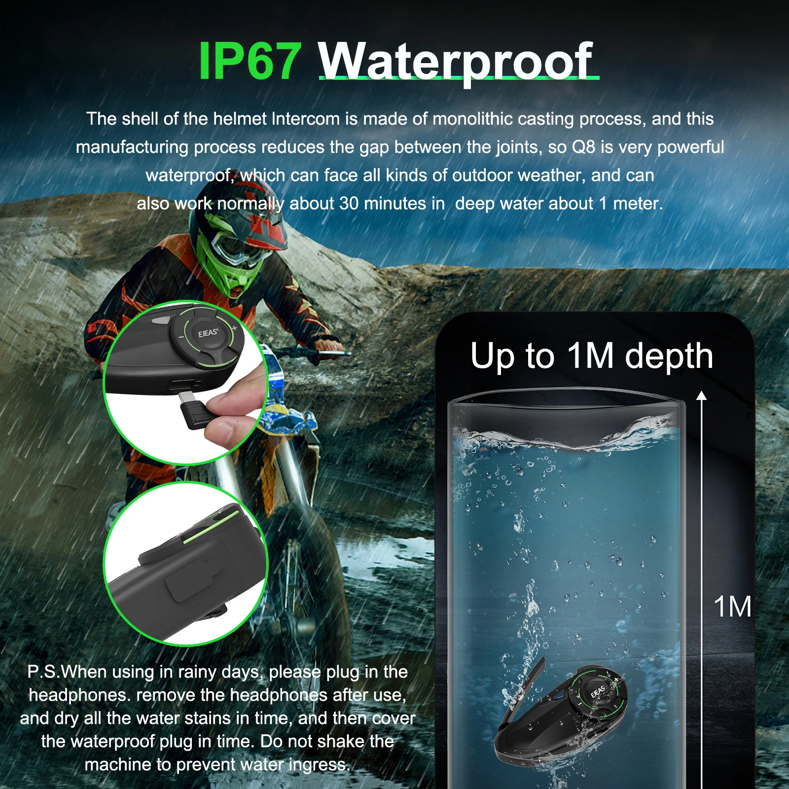 EJEAS Q8 Мотоциклетный шлем Mesh3.0 Интерком Walkie Talkie Bluetooth5.1 Домофонная гарнитура 6Riders