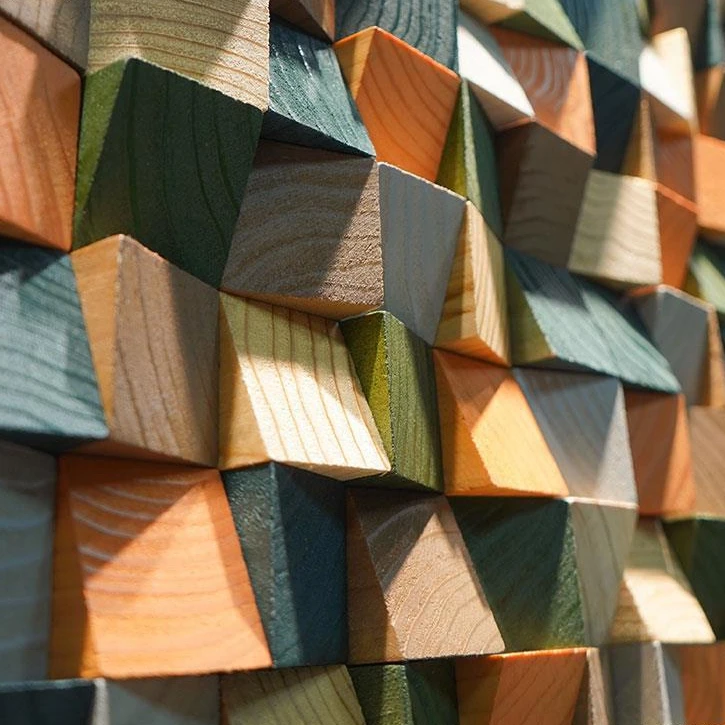 

Colorful Wood Mosaic TV Background Wall Porch Log Decoration Living Room Bedroom European Style 3D Background Wood Mosaic
