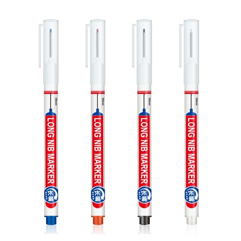 

12 Pcs 20mm Long-Nib Marker Pens Deep Reach Markers Long Nose Tiles Marker Pens Oil-based Carpenter Marker for Furniture