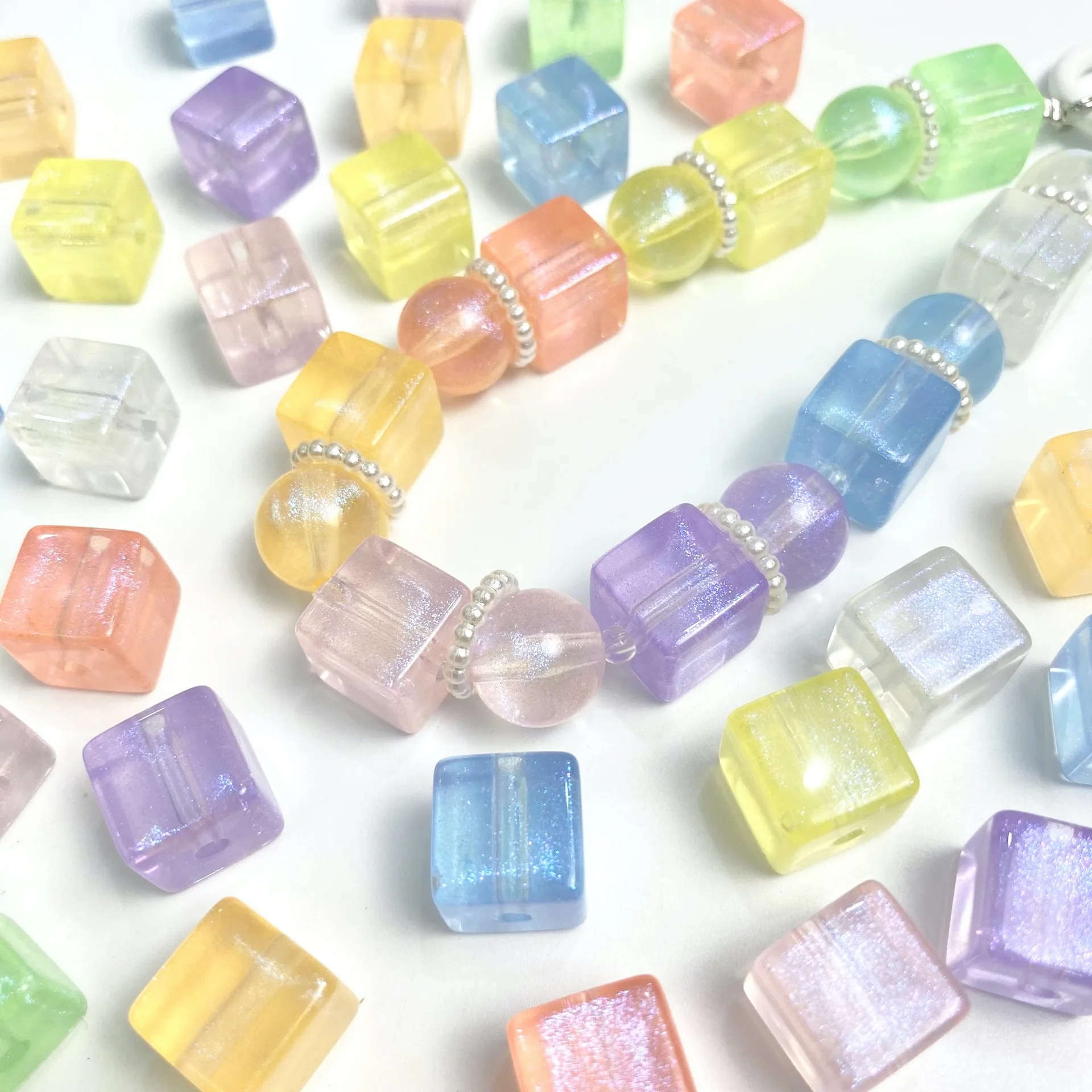 

12/14mm Scallion Powder Square Beads DIY Handmade Bracelet Beaded Accessories Straight Hole Hanging Jewelry Accessories