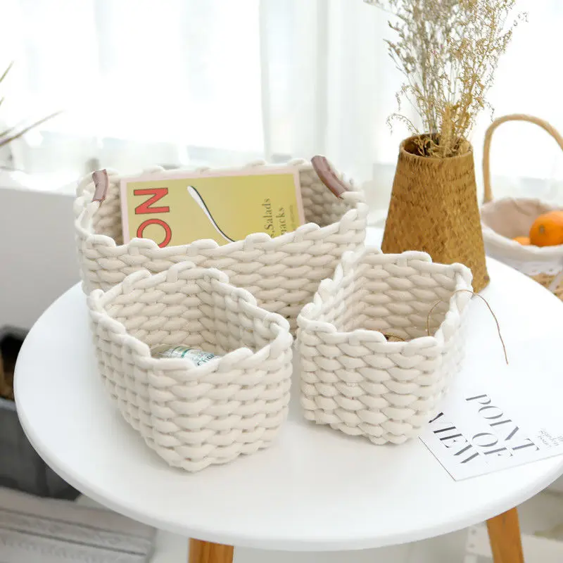

Storage Basket Cotton String Woven Storage Basket Desktop Storage Basket Washable Sundries Storage Box