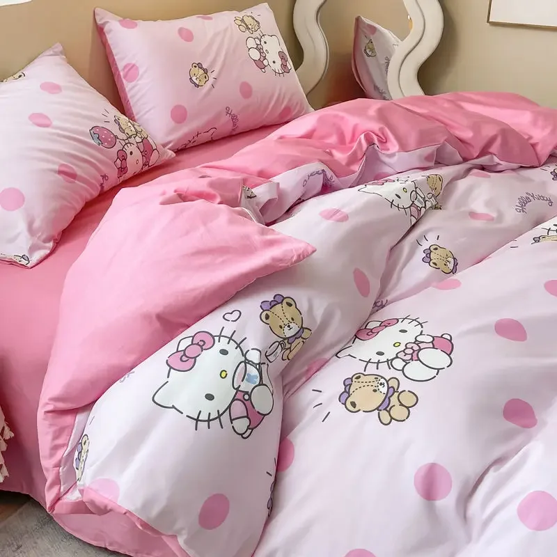 

Sanrio аниме мультфильм Hello Kitty Kuromi Чистый хлопок набор из четырех частей Женская мода простой креативный кавайный Комплект постельного белья из трех частей