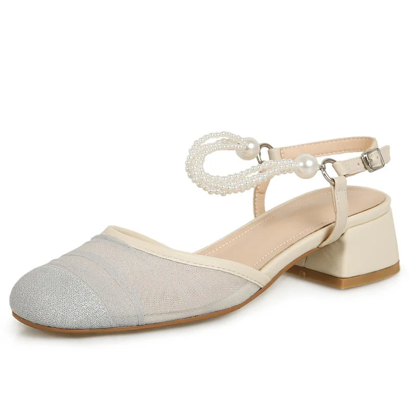 

2022 женские сандалии, летняя обувь, шлепанцы на платформе с жемчугом, женские сандалии с бусинами, женские модные туфли-лодочки на высоком ка...