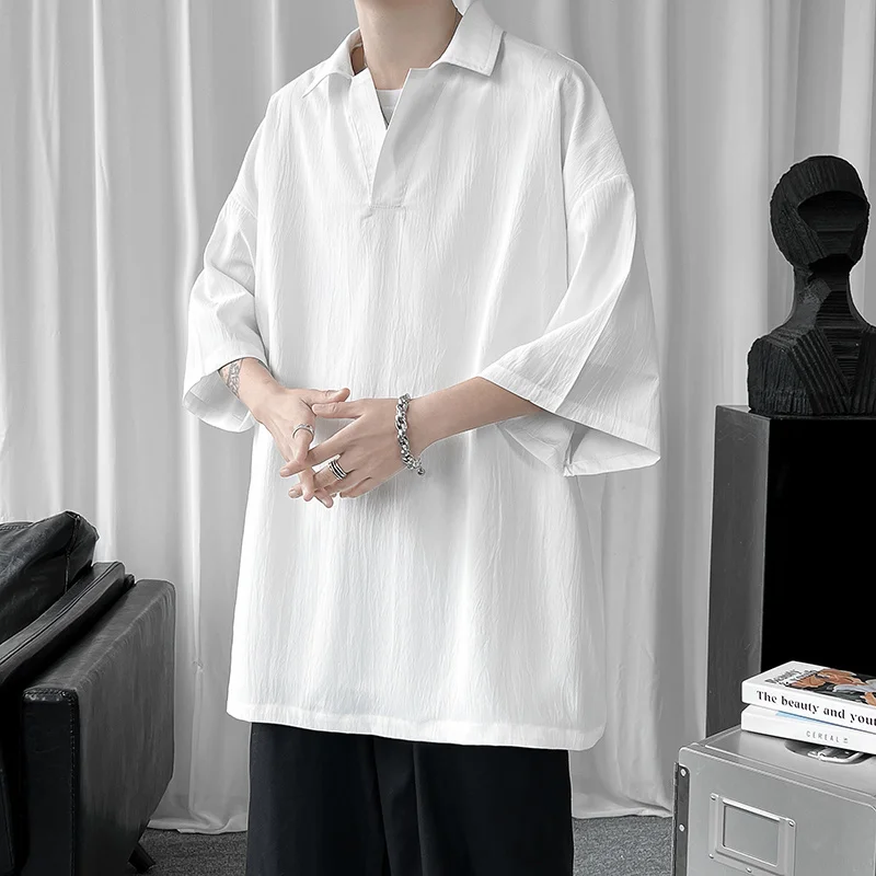 

Summer Short Sleeve Shirt Men Fashion Oversized Ice Silk Shirt Men Streetwear Loose Pullover Shirts Mens Dress Shirt Plus Size
