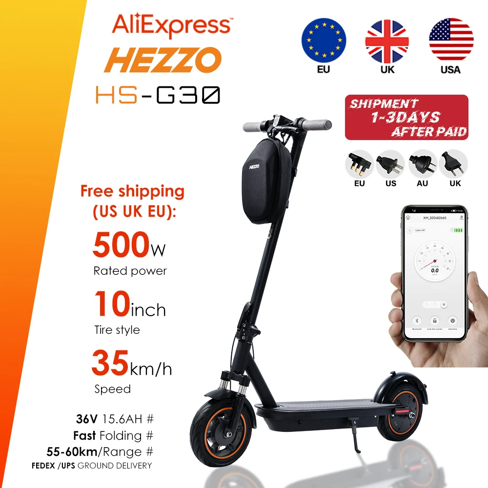 Высокомощный электрический скутер HEZZO US 36 В 500 Вт А · ч мощность ful EScooter 10 дюймов