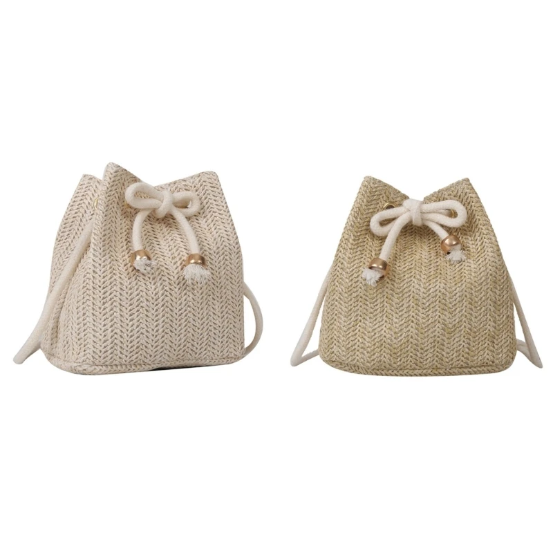 

Women Straw Woven Shoulder Bag Ladies Bucket Bag Summer Beach-Bag Handwoven Crossbody Bag All-matching Messenger Bag Ins