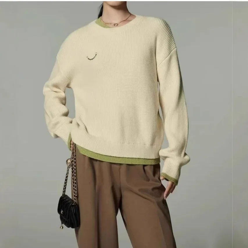 Maillard двухсекционный свитер с круглым вырезом женский пуловер зима 2024 свободный