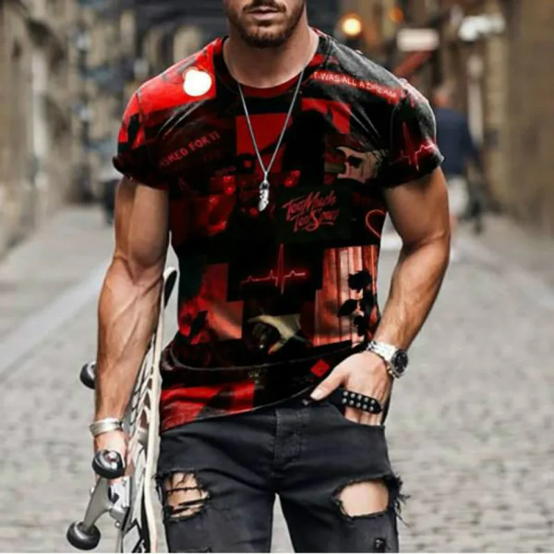 

Alphabet Style Handsome Sportswear Summer Over-sized Men's T-shirt O-Neck Short-Sleeved New Bat Digital Printing Top