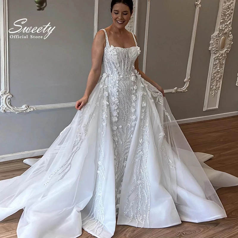 Роскошное съемное свадебное платье Русалка 2 в 1 расшитое бисером и квадратным