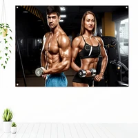 bodybuilder men and women workout banner wall hanging inspirational poster tapestry 4 grommets flag stadium gym wall decoration
