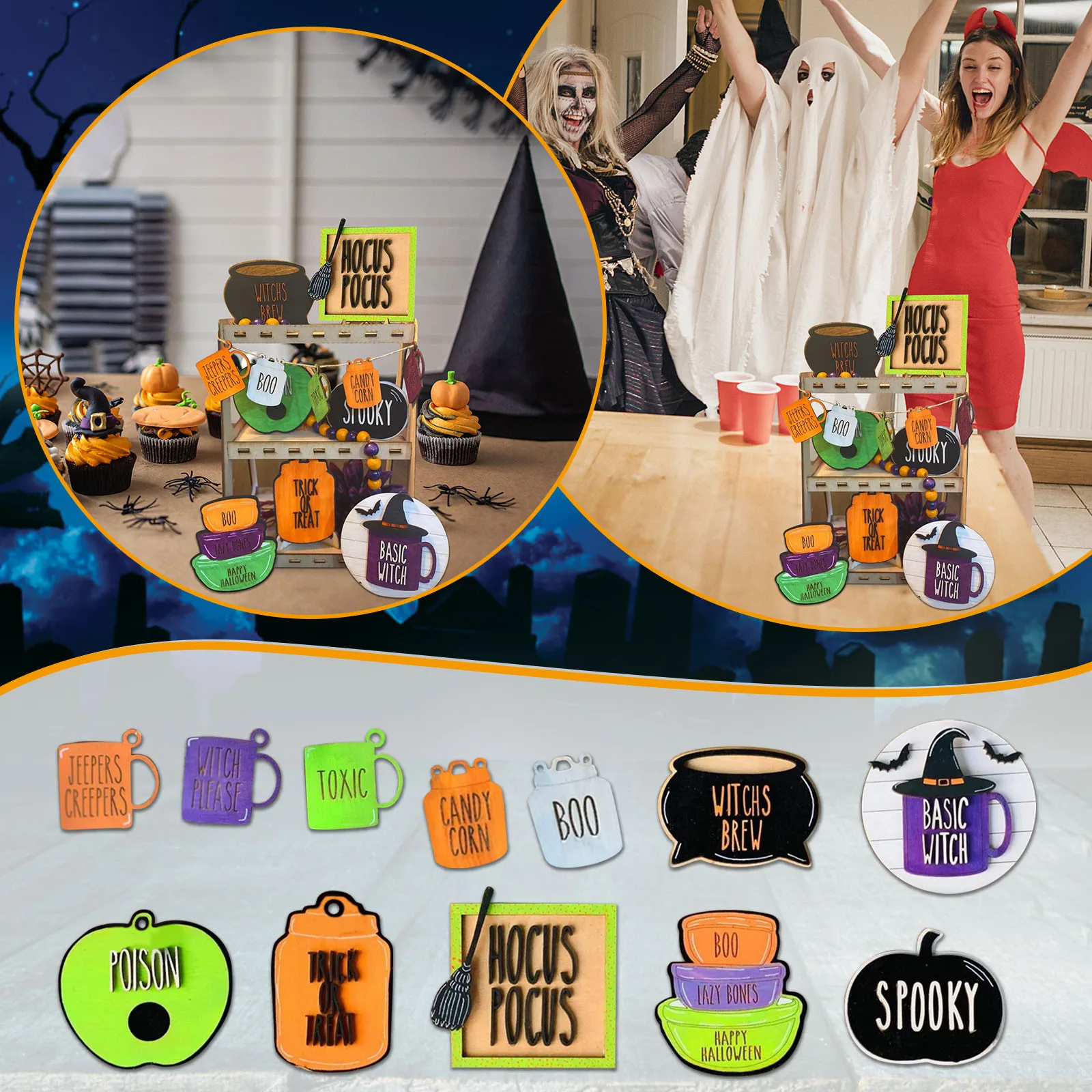 

Halloween Tiered Tray Bathroom Trays for Counter Decorative Holiday Centerpiece Table Decorations Rustic Coffee Table Set