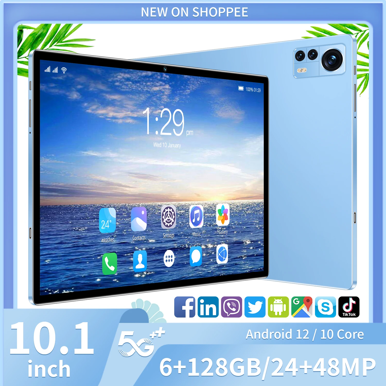 

New 10.1-inch 5G tablet Android 10.0 eight core mobile phone calls Google Play 6GB RAM 128GB ROM tablet PC WiFi Bluetooth Type-C