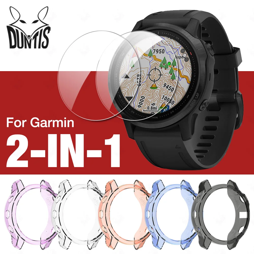 Мягкий чехол из ТПУ + закаленное стекло для Garmin Fenix 6 6S 6X Pro 5 5S умные часы прозрачный