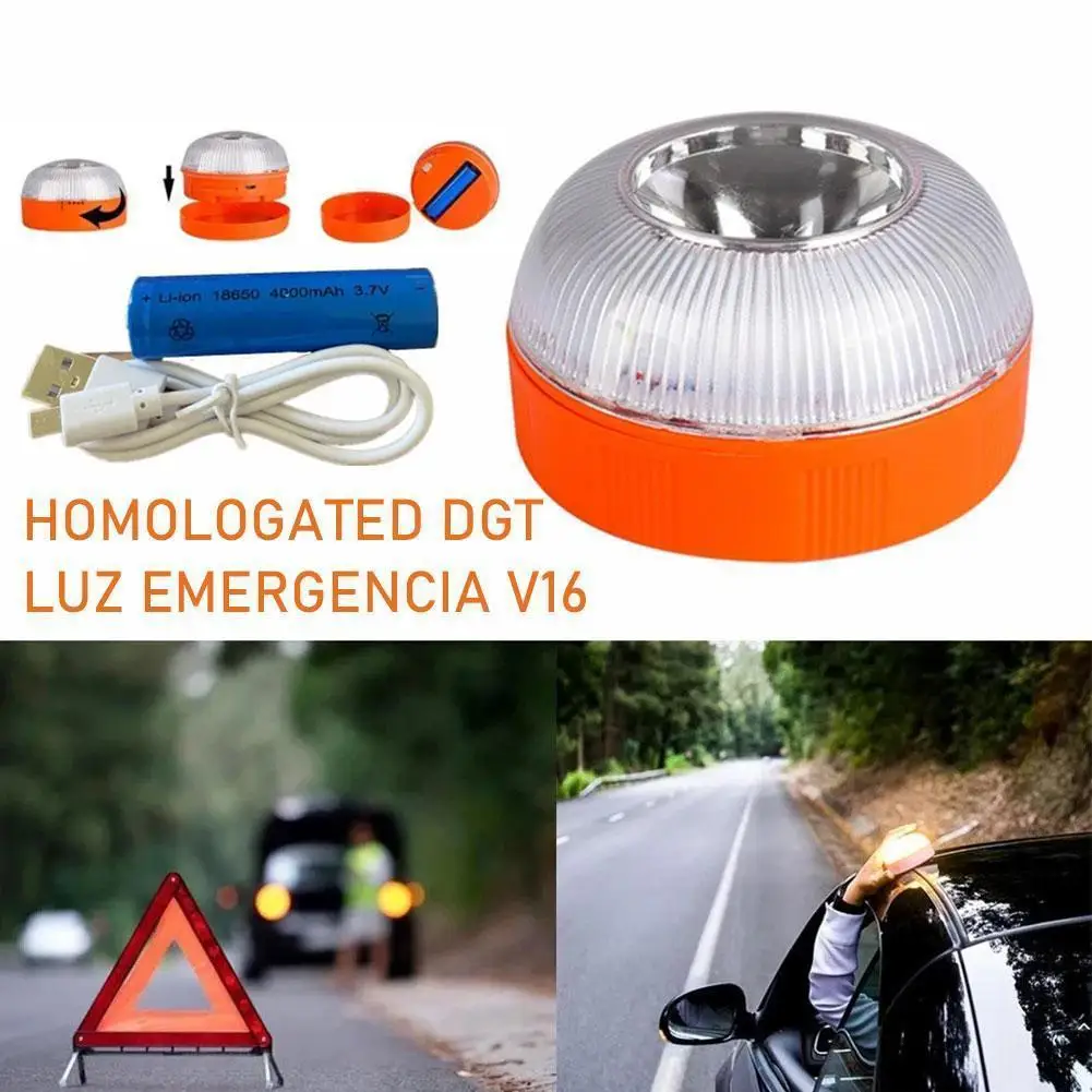 

Dgt Rechargeable Light V16 Approved Homologated Car Emergency Help Flash Magnetic Induction Strobe Flashing Warning Light