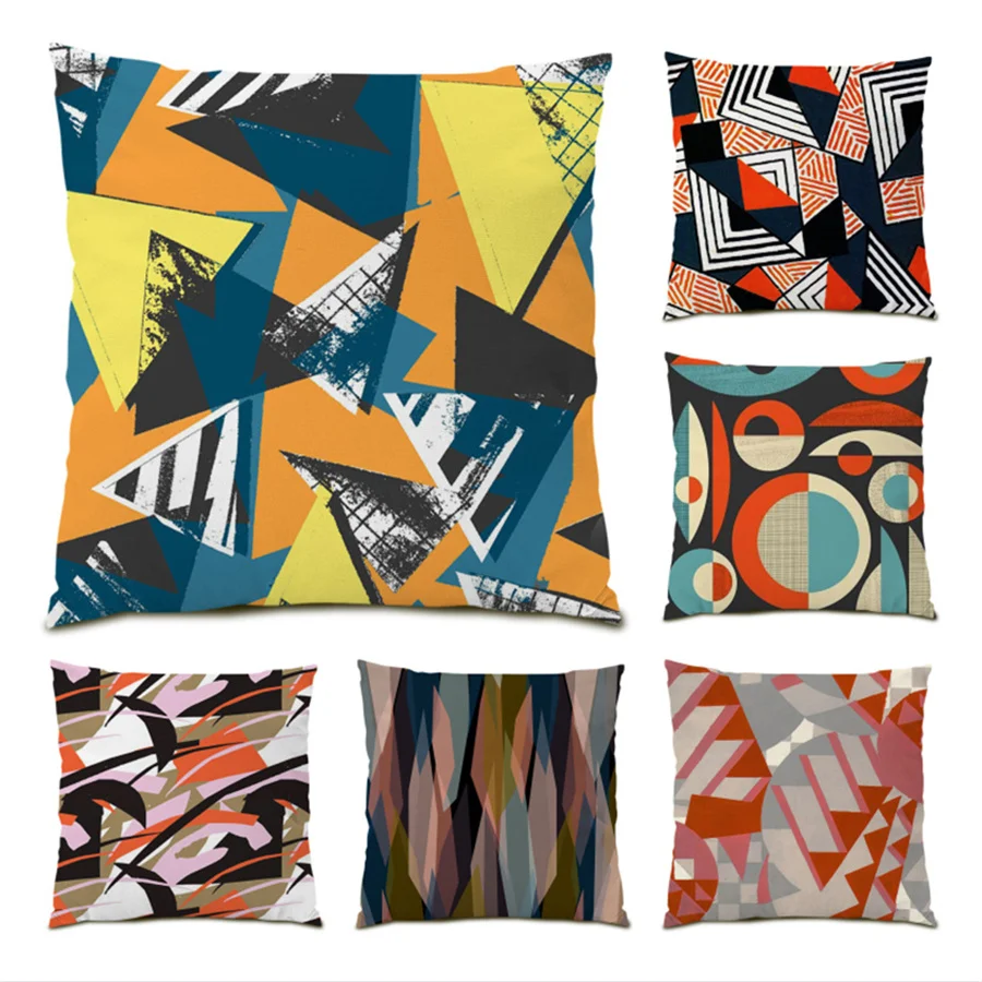 

Pillow Covers Decorative Cushion Color Block Pattern Decoration Home Decor Polyester Linen Abstract Ultra Soft Velvet Sofa E0367