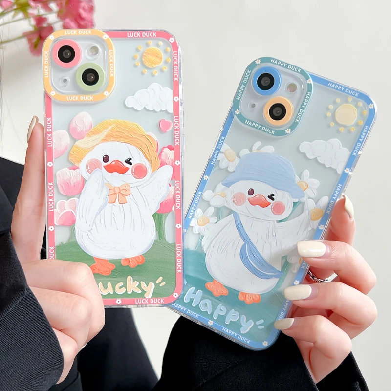 

Cute Couple Duck Shockproof Phone Case for iPhone 13 12 11 Pro Max XR XS Max 7 8 Plus X SE2020