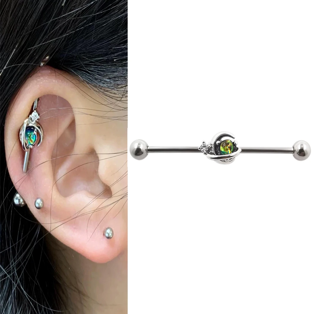 

JHJT Industrial Barbell 14G Surgical Steel Cartilage Earrings Helix Tragus Moon Star Women Piercing Body Jewelry