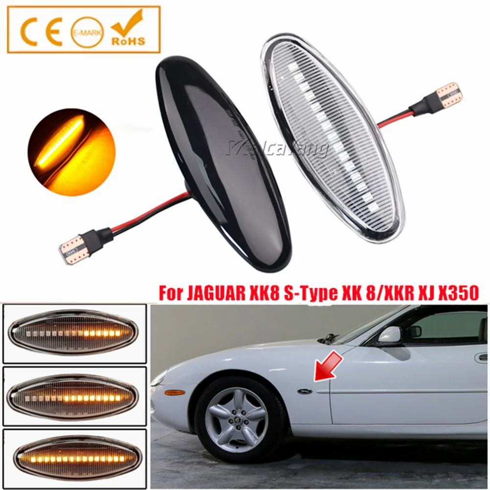 

2PCS Dynamic Repeater LED Side Marker Light Turn Signal Lamp For Jaguar XK8 S-Type XK 8/XKR XJ X350