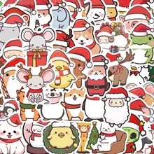 10/30/50pcs Cute Christmas Santa Animals Cartoon Stickers Decals Waterproof Decorative Stationery Phone Laptop Kids DIY Sticker